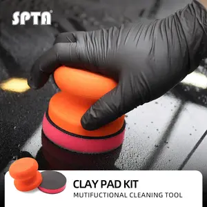 SPTA Hand Clay Pad and Grinding Polishing Clay Block Set,3 Inch Synthetic Clay Bar Pad , Handle Grip Pad and Applicator for  Auto Detailing
