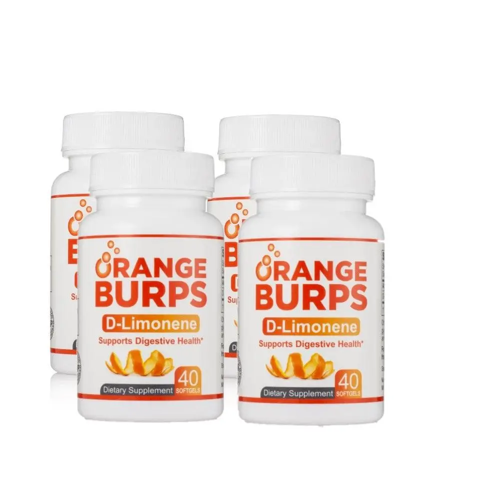 Orange Burps D-Limonene Softgels (4-Pack Best Value) - Natural Heartburn & Acid Reflux Relief - Digestive Supplement - Non-GMO, Made in USA