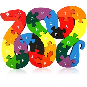 Wooden Alphabet Puzzle for Toddlers, Snake ABC Learning Toys for Kids, Educational Preschool Jigsaw Puzzle for Early Childhood Development, Ideal Gift for Boys and Girls