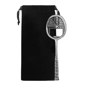 Badminton Racket Shape Beer Bottle Opener with Storage Bag, Unique Design, Perfect for Parties & Events, Durable Material
