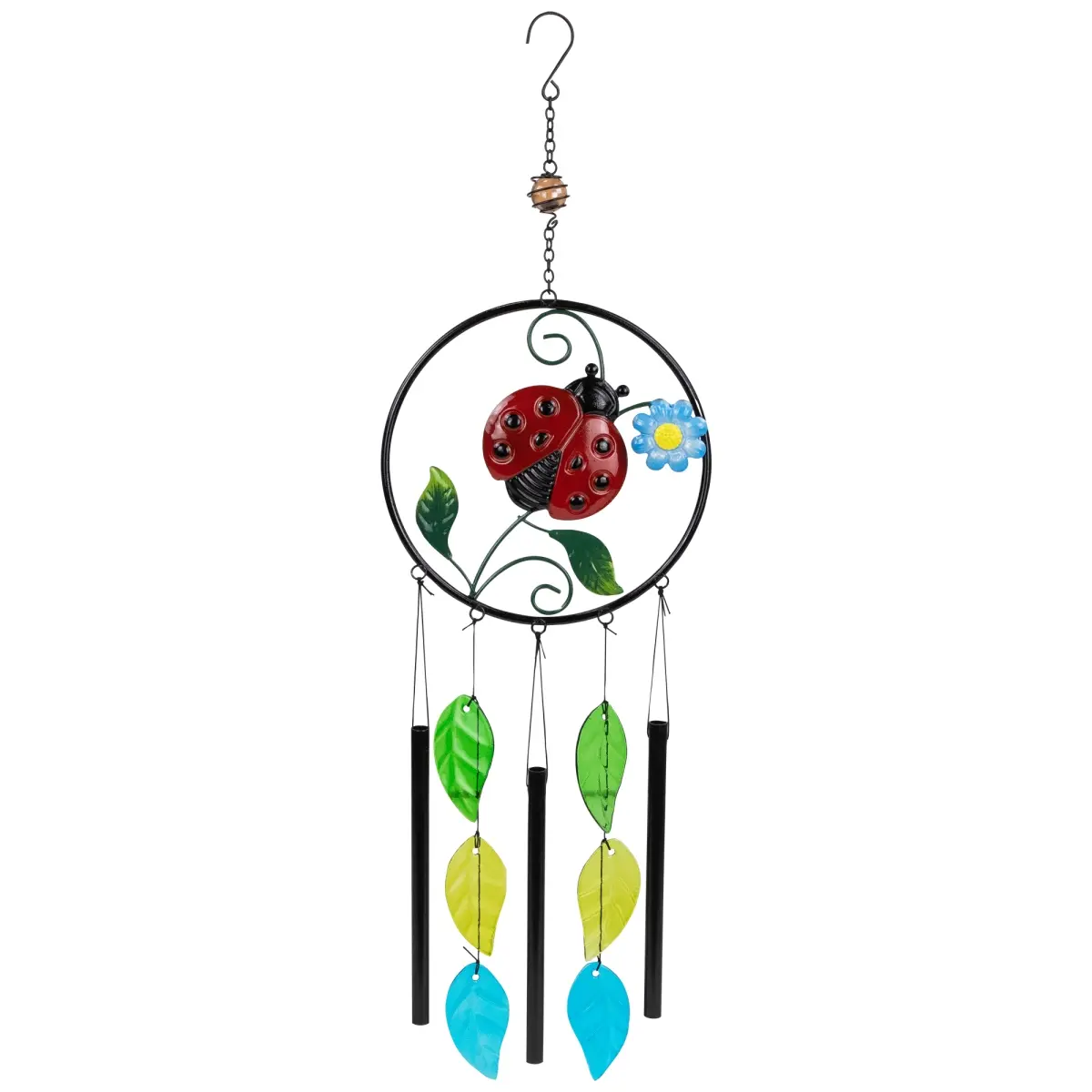 212 MAIN Whimsical Ladybug Dreamcatcher Windchime (27.5 in.) - Easy-Hang Outdoor Garden Accessory for Camping, Hiking with Bell Sounds, Windchimes