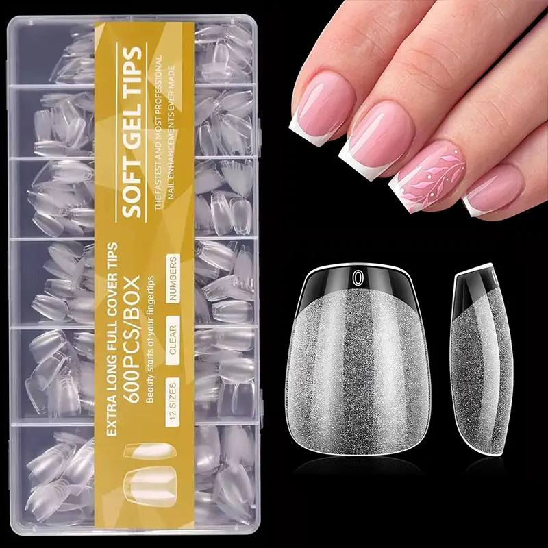 600Pcs Short Coffin Nail Tips, Soft Gel Nail Tips x Short Ballerina Clear Fake Nails Full Cover Natural Artificial Nails Tips for Extension Nail Manicure Salon Home DIY Enhance Your Overall Appearance, Salon Quality Nails, Nail Extensions