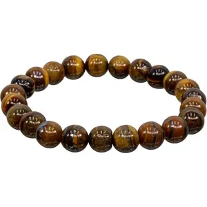 Tigers Eye Elastic Bracelet 8mm Round Beads - Natural Tiger Eye Stone Beaded Bracelet for Men & Women