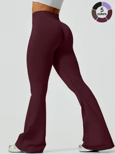 Women's Solid Flare Leg Sports Joggers, Comfy Breathable High Waist Leggings for Yoga Gym Workout Running, Ladies Sportswear for All Seasons, Flared Sweatpants