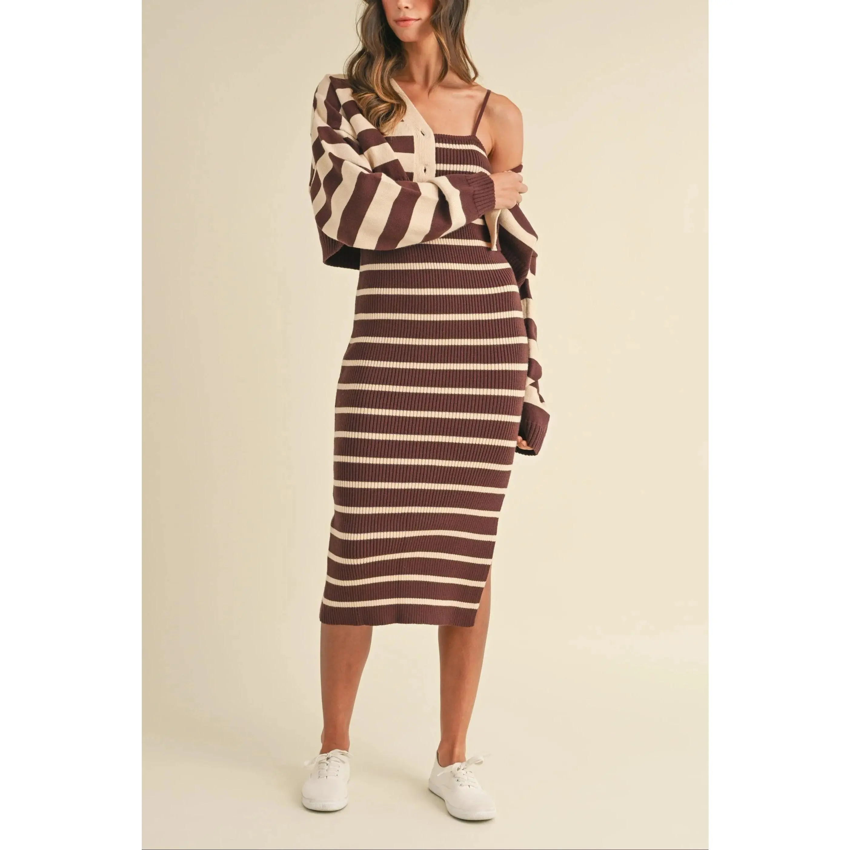 Bodycon Midi Dress and Crop Cardigan Set