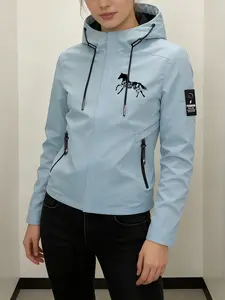 Women's Trendy Hooded Jacket 2 Colors Available With Patchwork Running Horse Silhouette Print Equestrian & Outdoor Style Easy Pull Zipper Loose Fit Soft Fabric Casual Versatile Equestrian Enthusiast Essential