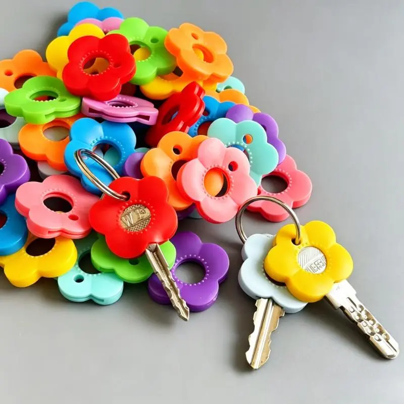 Silicone Flower Key Caps Mixed Color Coded Covers with Mark Label Easy Install Key Organizer for Home Office & Party Gift