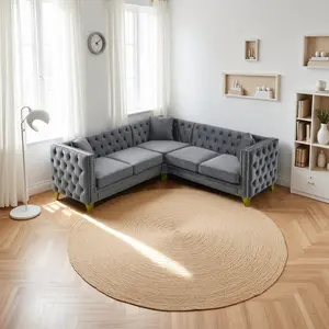 82.2-Inch Velvet L-Shaped Corner Sofa Set - 5-Seater Indoor Living Room Furniture with 3 Cushions for Home, Office