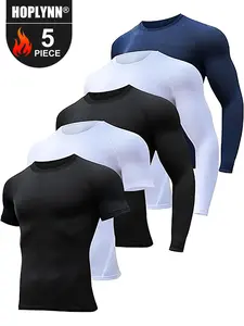 HOPLYNN 5 Pack Workout Compression Shirts Men Long/Short Sleeve Rash Guard Athletic Undershirt Gear T Shirt for Sports