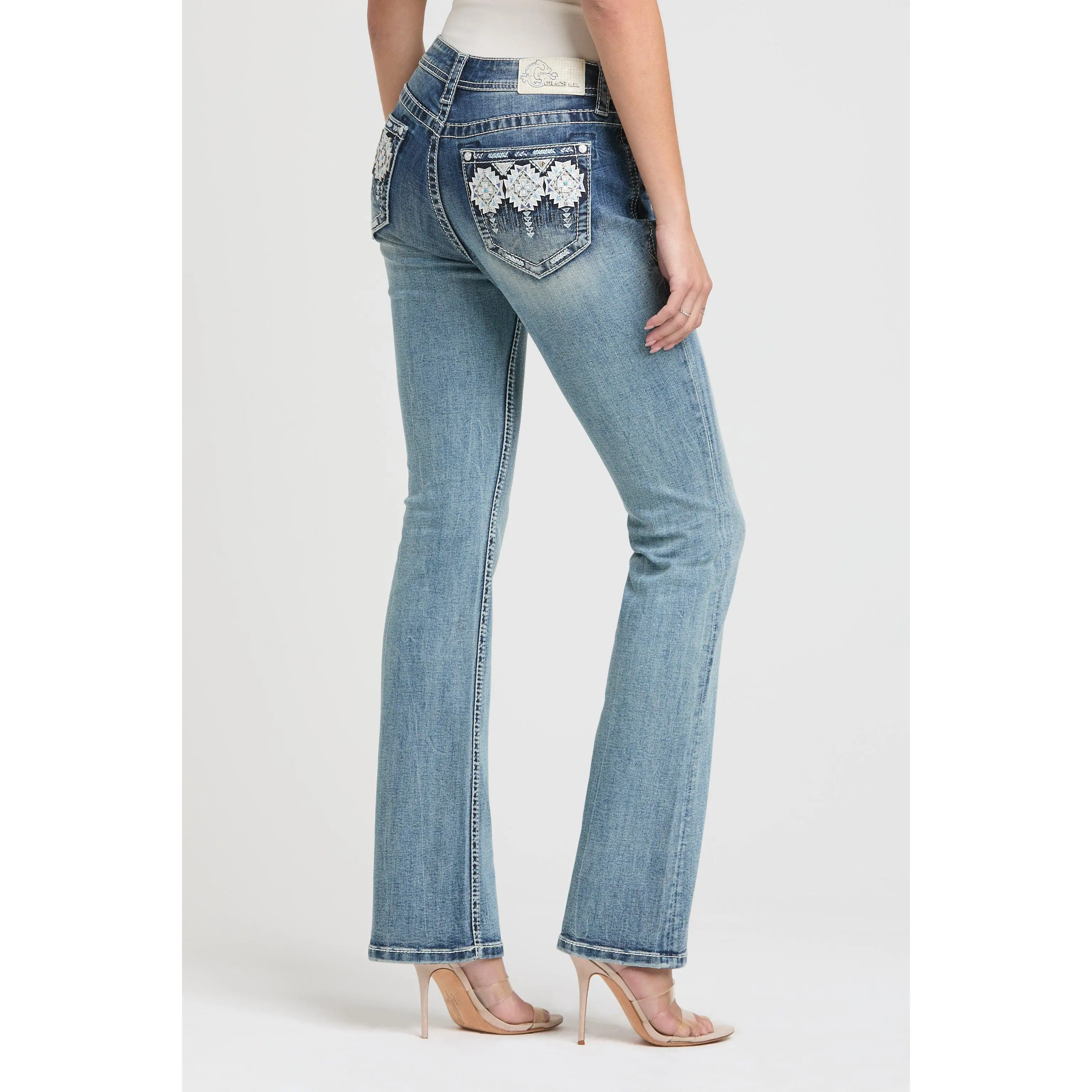 Aztec Embroidery Bootcut Jeans