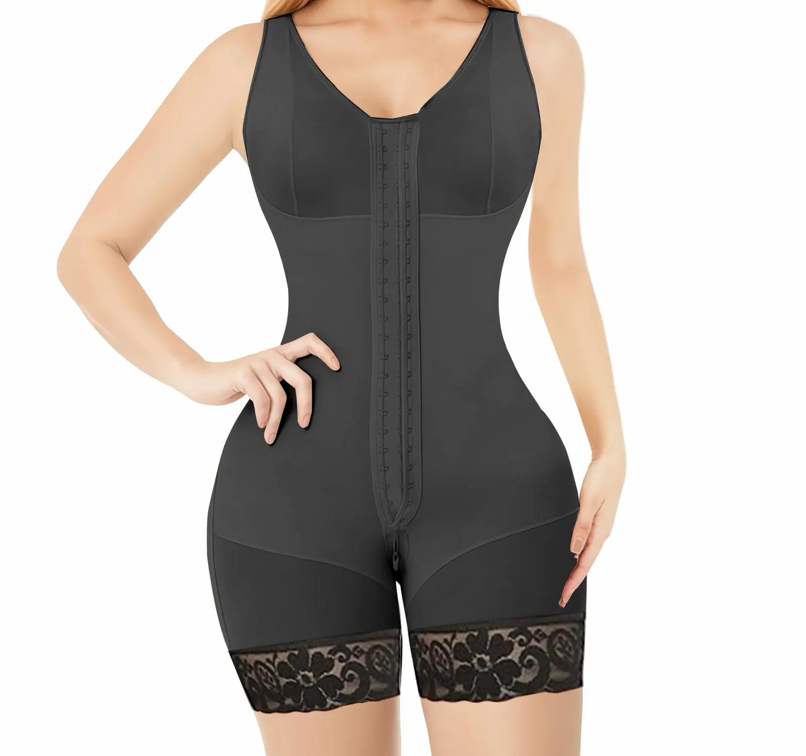 Fajas Colombianas Shapewear Waist Trainer Full Body for Control Post Surgery Black Compression Fabric