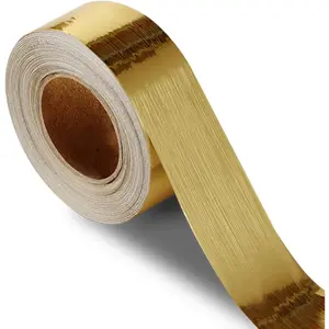 Brushed Gold Decorative Wallpaper Border - PVC Peel-and-Stick Self-Adhesive, Waterproof, Easy-Removal Contact Paper for Bathroom Home Decor (394x1.97 in)
