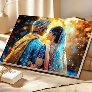 Radha Krishna Glass Wall Art, Hindu Deities Tempered Glass Print, Wall Hangings, Mother's Day Gift, Above Bed Art, Wedding Gift, Glass Print, Wooden Framed Wall Art, Wrapped Canvas Vintage Prints Poster - Framed, Horizontal Decor Artwork
