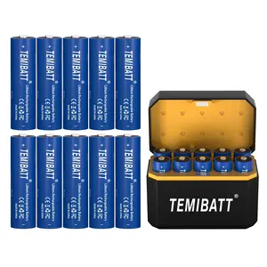 TEMIBATT Charging Case with 10 AA Lithium Batteries, Rechargeable Battery Packs, Rechargeable Aa Batteries Replacement for Disposable Dry Cells
