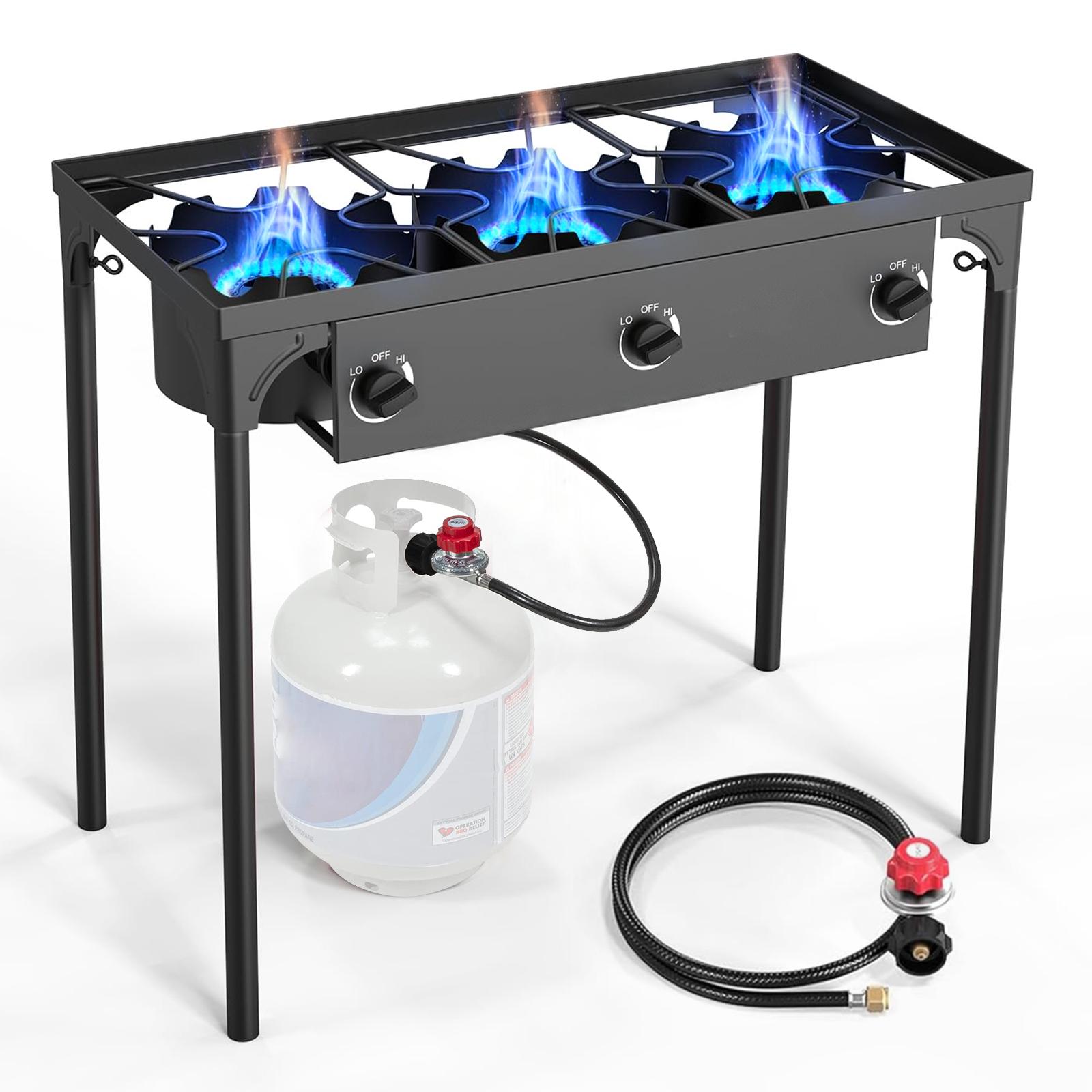 GEEKHOM 3 Burner Outdoor Propane Gas Stove 225,000 BTU High Pressure Stand Cooker for Backyard Cooking Camping Home Brew