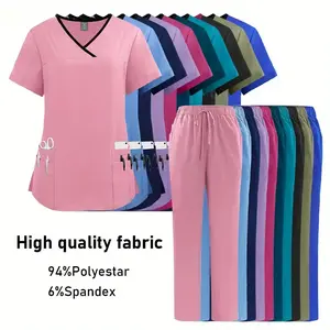 Nurse Uniform Medical Beauty SPA Uniform Scrub Nursing Healthcare Scrubs Set Women Gown Top+pants Suit Wholesale