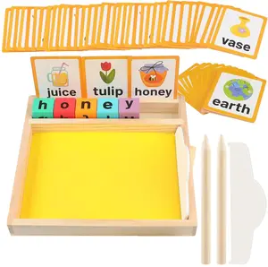 Montessori Sand Tray for Kids, Writing Play Sand Tray with Lid for Classroom Practice Writing Letters and Numbers, Screen-Free Educational Toy, Toddler Birthday Gift for Boys Girls(Yellow Large)
