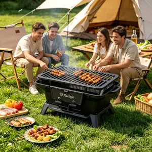 Portable Charcoal Grill, Fudojo Small Tabletop Cast Iron Griddle with Heat Retention & Easy Cleanup for Camping, Backyard Barbecue — Outdoor BBQ Cooking (Charcoal BBQ Grills for Patio Use) Heat Resistant Bbq Travel