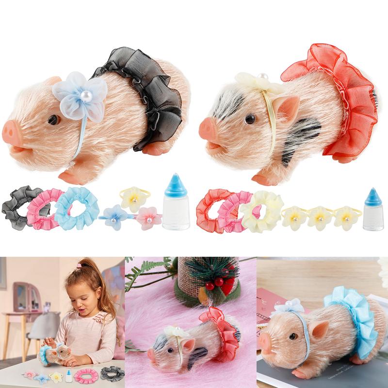 Halloween Gifts 5" Silicone Pig Mini Soft Lifelike Full Body White Figurine Water Proof Christmas Toys with 3 Accessories & Bottle OR Stocking Stuffers Party Favors Assortment