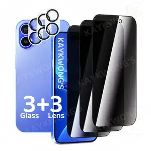KAYKWONG'S 6 in 1 Phone Screen Protector & Lens Protector, 3 Counts Privacy Anti-spy Phone Screen Protector & 3 Counts Lens Protector, Phone Accessories for iPhone 11 12 13 14 15 16 17Pro Max, Cover