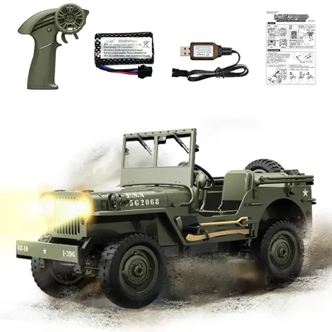 JJRC C8815 1:10 Scale Remote Control Truck - 4WD Off-Road Run, Hobby Tactical Command Truck, Linked Steering, All-Terrain, LED Lights, Independent Searchlights, Locking System, Toys for Boys 6-8 Years, Outdoor Toy, Static Collection Item, W/ Remote