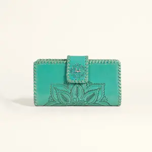 Loyal West Desert Lotus Wallet  - Turquoise  Handtooled Leather & Calfskin