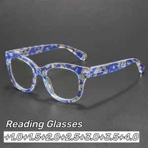Large Frame Oval Reading Glasses Fashion Personalized Pattern Presbyopia Glasses Spring-Arm Stylish Blue Light Blocking Glasses