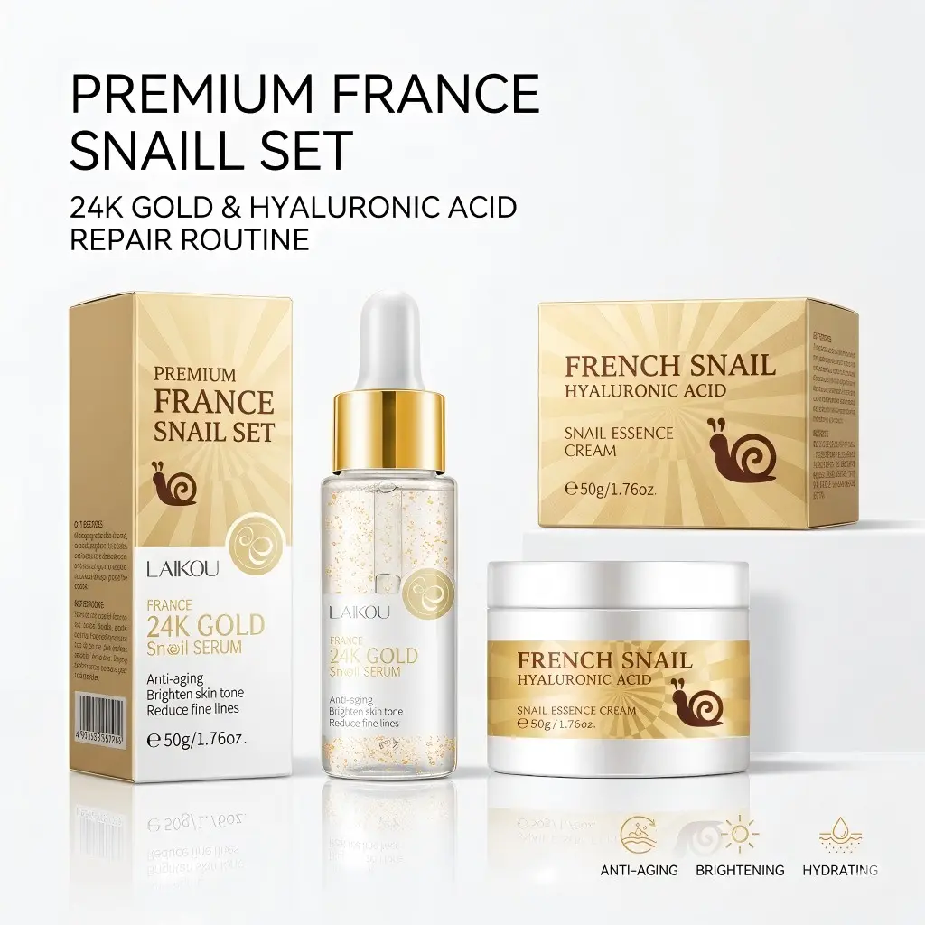 24K Gold Snail Mucin Serum & Face Cream Set with Hyaluronic Acid Hydrating Moisturizing Firming Skin Helps Delay the Look of Aging Daily Routine for Radiant Smooth Glass Skin Moisturizer Radiant Beauty Kit