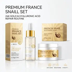 24K Gold Snail Serum & Face Cream Set with Hyaluronic Acid Hydrating Firming Skin Helps Delay the Look of Aging Daily Routine for Smooth Glass Skin