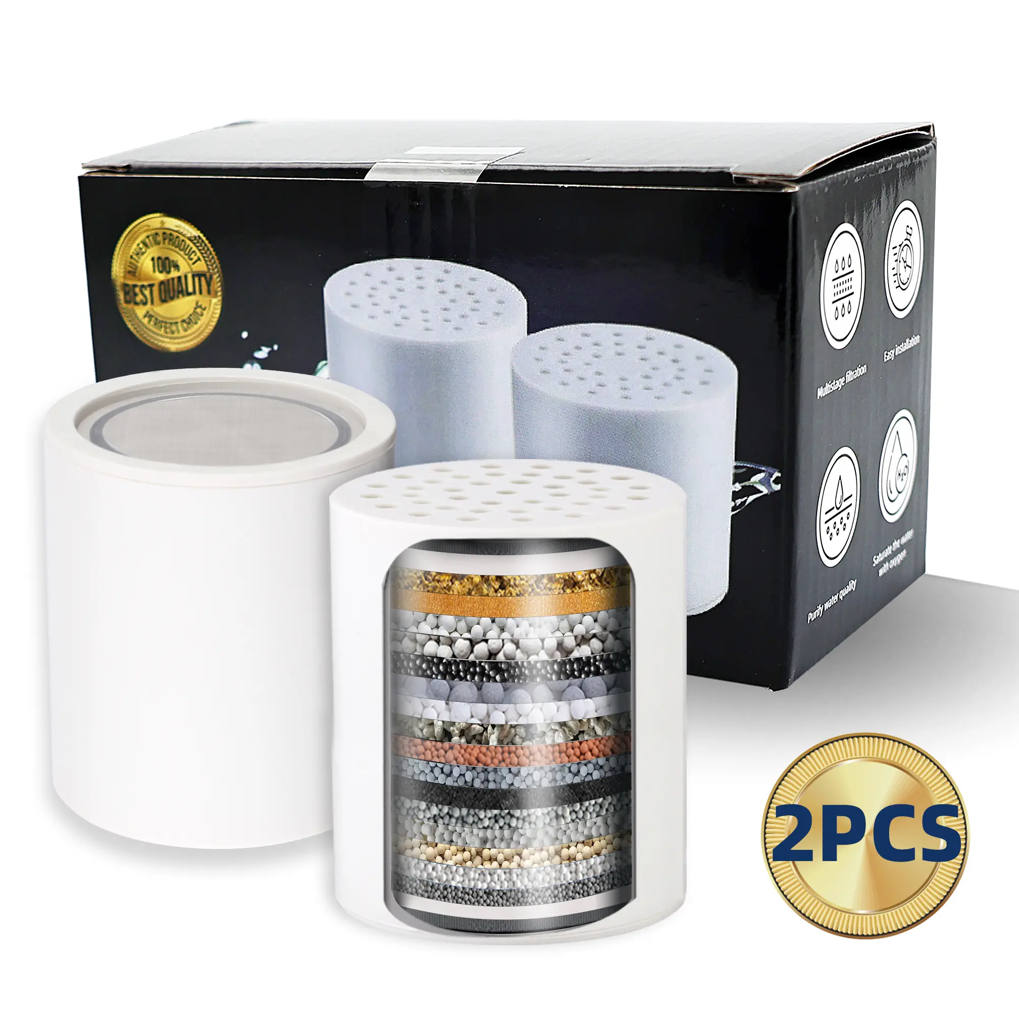 18 Stage Shower Filter Cartridge 2pc - Remove Chlorine Heavy Metals and Other Sediments, Reduces Dry Itchy Skin, Dandruff, High Output Hard Water Filter Replacement Cartridge filtro ducha bath shower head