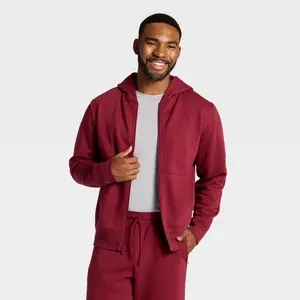 Men's Active Comfort Cotton Fleece Full Zip Hooded Sweatshirt - All In Motion