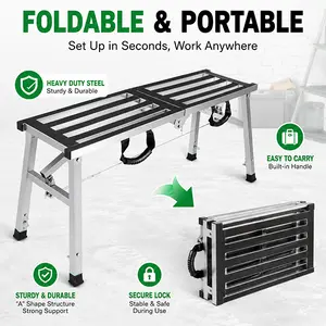 Folding Work Platform 400 Lbs, Height Adjustment 19-27"(H), Portable Steel Step Ladder Stool, Perfect for RV Cleaning, Home Painting and Reaching High Places