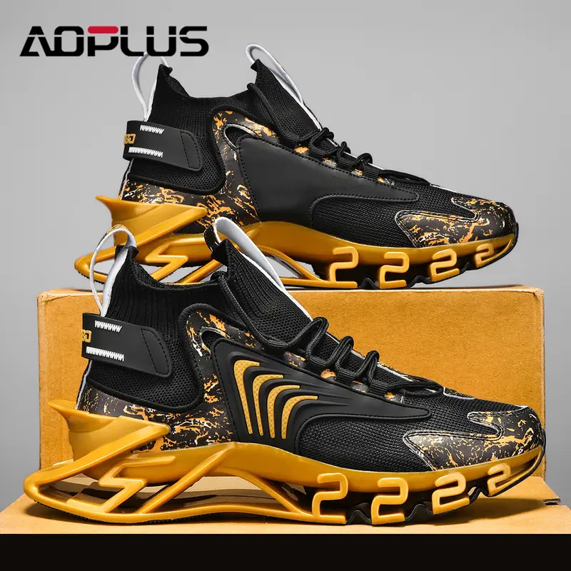 AOPLUS Men's Breathable Running Sneakers - Running Athletic Shoes, Low Mixed Material Casual Trainers, Anti-Slip Closed-Style Men's Shoes for Outdoor Sports Enthusiasts