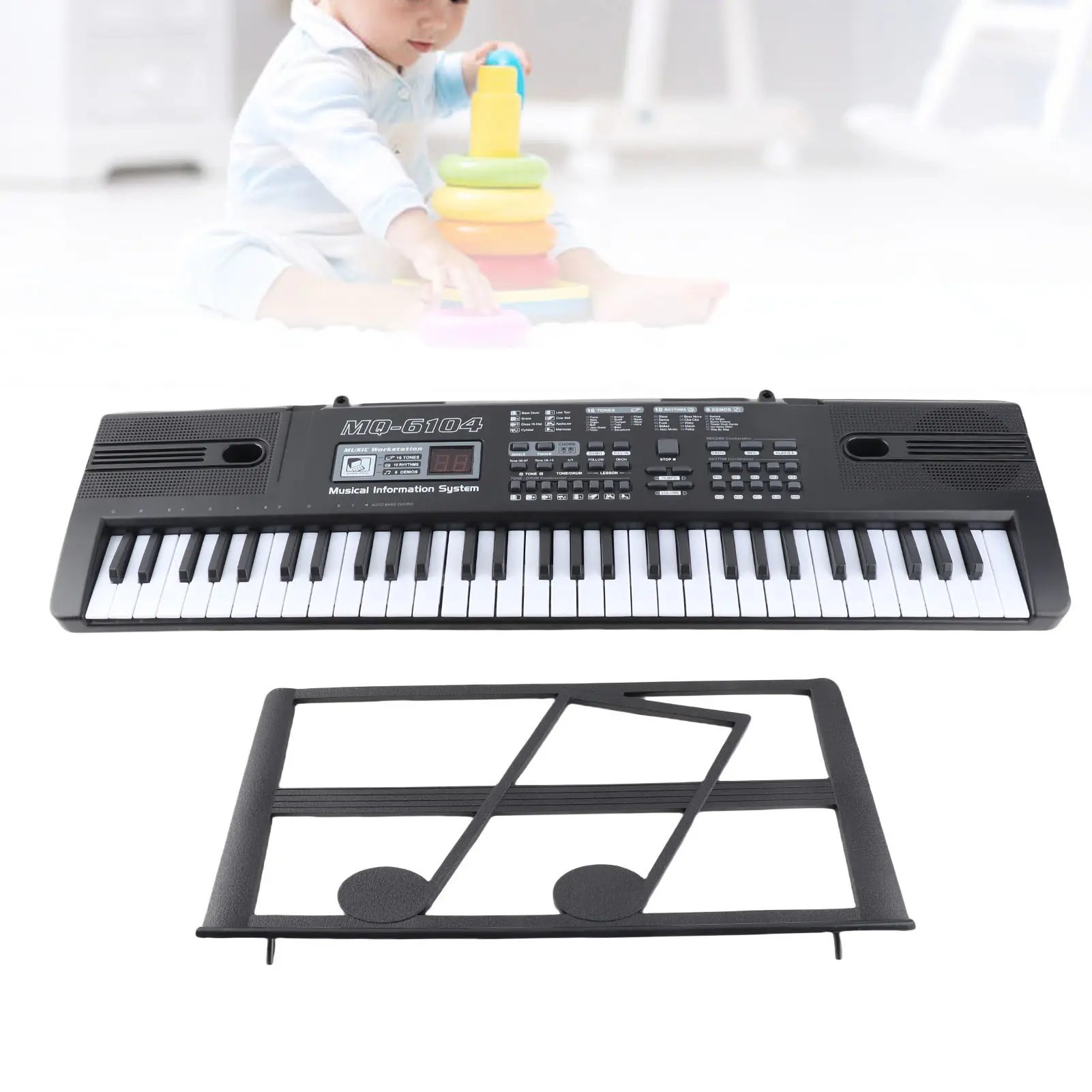 61-Key Portable Digital Electronic Organ Keyboard with Microphone & ABS Plastic Construction for Children