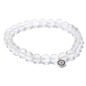 LA LUNA LOS ANGELES Quartz Bead Bracelet with Sterling Silver Evil Eye Charm