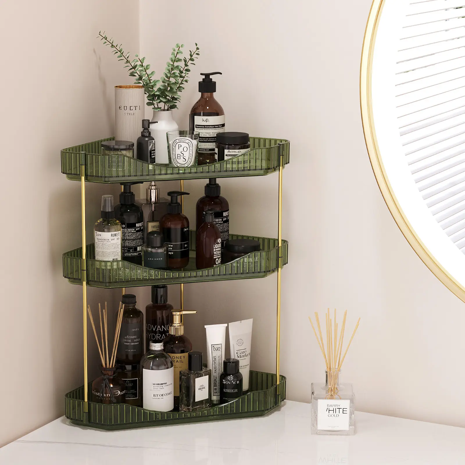 Lifewit Bathroom Counter Organizer Corner with Perfume Tray, Cosmetic Shelf, and Storage for Bedroom, Dresser, and Kitchen Home Goods Soap Mounted