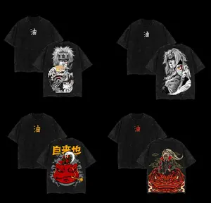 Unisex couple T-shirts Jiraiya x Naruto Anime Double Printed Vintage Washed Tee Unisex Oversize Anime Manga Washed Heavyweight Cotton T-shirt Naruto Merch Jiraiya Fan