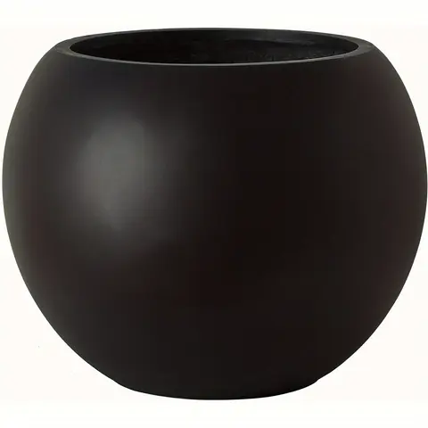 Heavy Duty Fiberstone Composite Planter - Large Modern 16.5"H x 21"Dia Handcrafted Round Plant Pot, 2000+ ml Capacity, Lightweight Black, Drainage Hole, for Indoor/Outdoor Home & Patio Gardening