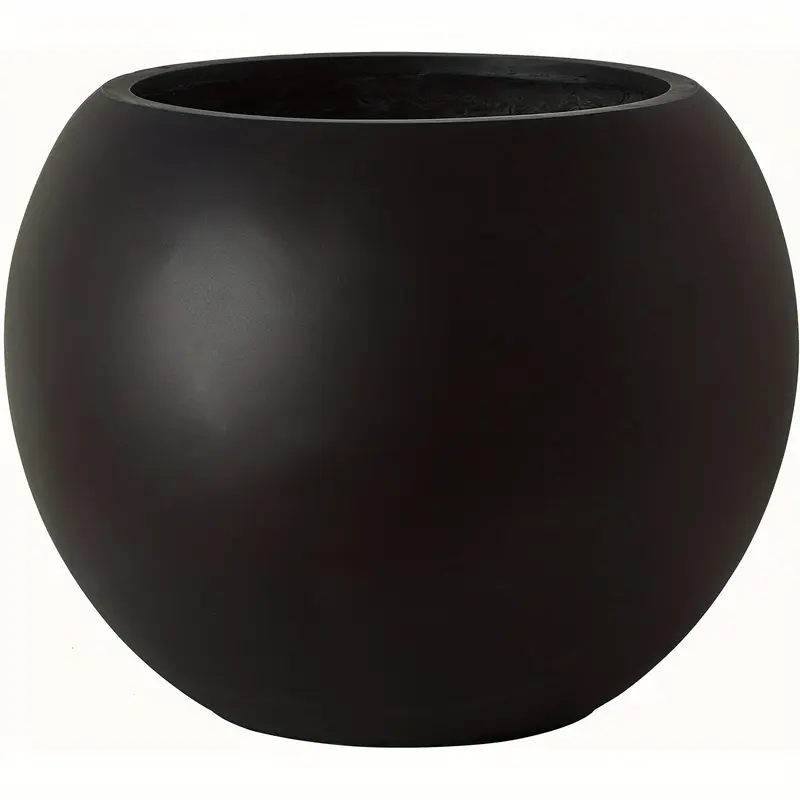 Heavy Duty Fiberstone Composite Planter - Large Modern 16.5"H x 21"Dia Handcrafted Round Plant Pot, 2000+ ml Capacity, Lightweight Black, Drainage Hole, for Indoor/Outdoor Home & Patio Gardening