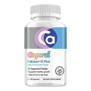 Pslalae Calcium + Vitamin D Dietary Supplement Capsules, 120 capsules, support calcium absorption, bone and immune system health, contains vitamin B, vitamin D, taurine and other ingredients, suitable for vegetarians.