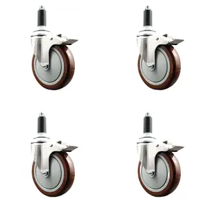 212 MAIN Lockable Polyurethane Swivel Stem Caster - 316 Stainless Steel, 5 in. Maroon Furniture Moving Wheels, 1.13 in. Expanding Stems, Heavy Duty, Set of 4, SCC-SS316TTLEX20S514-PPUB-MRN-118-4, Furniture Moving Wheel