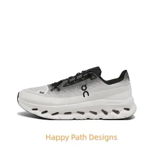 Gray-to-White Gradient Lightweight Casual Shoes, Integrated Knit Upper, Hollow Pod Cushioning Midsole