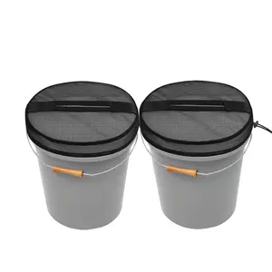 5 Gallon Lid Cover with Mesh Opening Boat Trash Can Converter for Fishing Bait Storage or Garbage Bin Multi-Purpose Adjustable Design Excludes Water Bucket 2 Pack Black