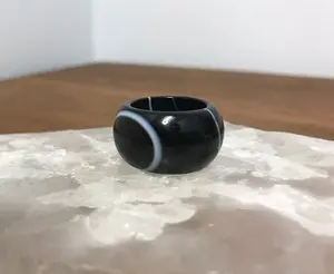 Black Agate Wide Crystal Ring | Grounding & Protection Bold Statement Band