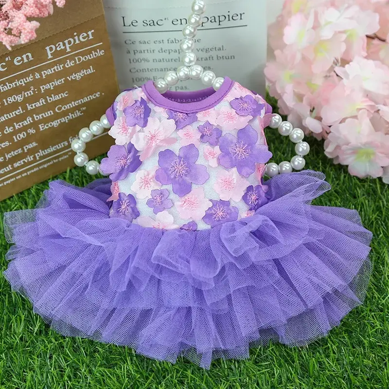 Lace Chiffon Dress for Small Dog Flowers Fashion Party Birthday Puppy Wedding Dress Summer Cute Costume Clothes for Pet Dogs hoopreety