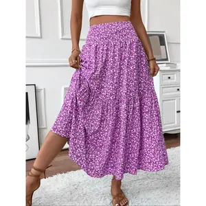 Women's Ditsy Floral Print Skirt, Boho Casual Fit A Line Long Skirt for Beach Holiday Vacation, Ladies Summer Clothes, Womenswear