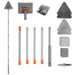 2 In 1 Baseboard Cleaner Mop Wall Cleaner Mop With Squeegee Extendable Long Handle 8 Reusable Fiber Flannel Chenille Mop Pads 360 °   Rotatable Convex Design Baseboard Mop For Wall Ceiling Window