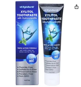 XyloBurst Xylitol Mint Toothpaste 4 oz for Fresh Breath & Healthy Teeth Fluoride-Free Toothpaste with CoQ10, Green Tea Extract & Tea Tree Oil SLS-Free, Paraben-Free, Non-GMO, Gluten-Free