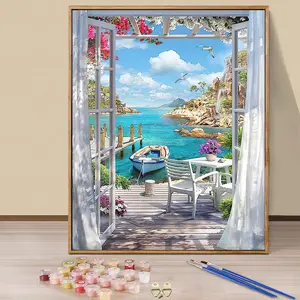 Paint by Numbers Kit for Adults Beginners - 16x20in/40x50cm Color Canvas, Easy DIY Window View Acrylic Painting Set - Wall Decor for Living Room and Bedroom, Creative Gift for Birthday, Mother's Day and Christmas, Without Frame