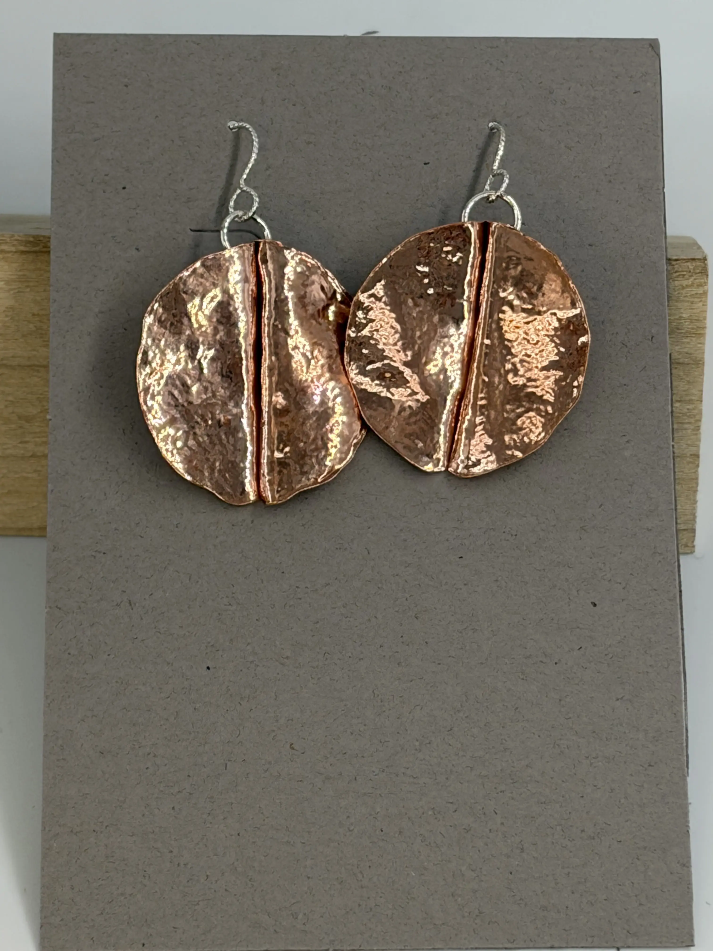 Copper Fold-Formed, Hammered Large Round Earrings